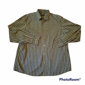 Liz Claiborne Check Shirt + XL + Blue + Navy + white